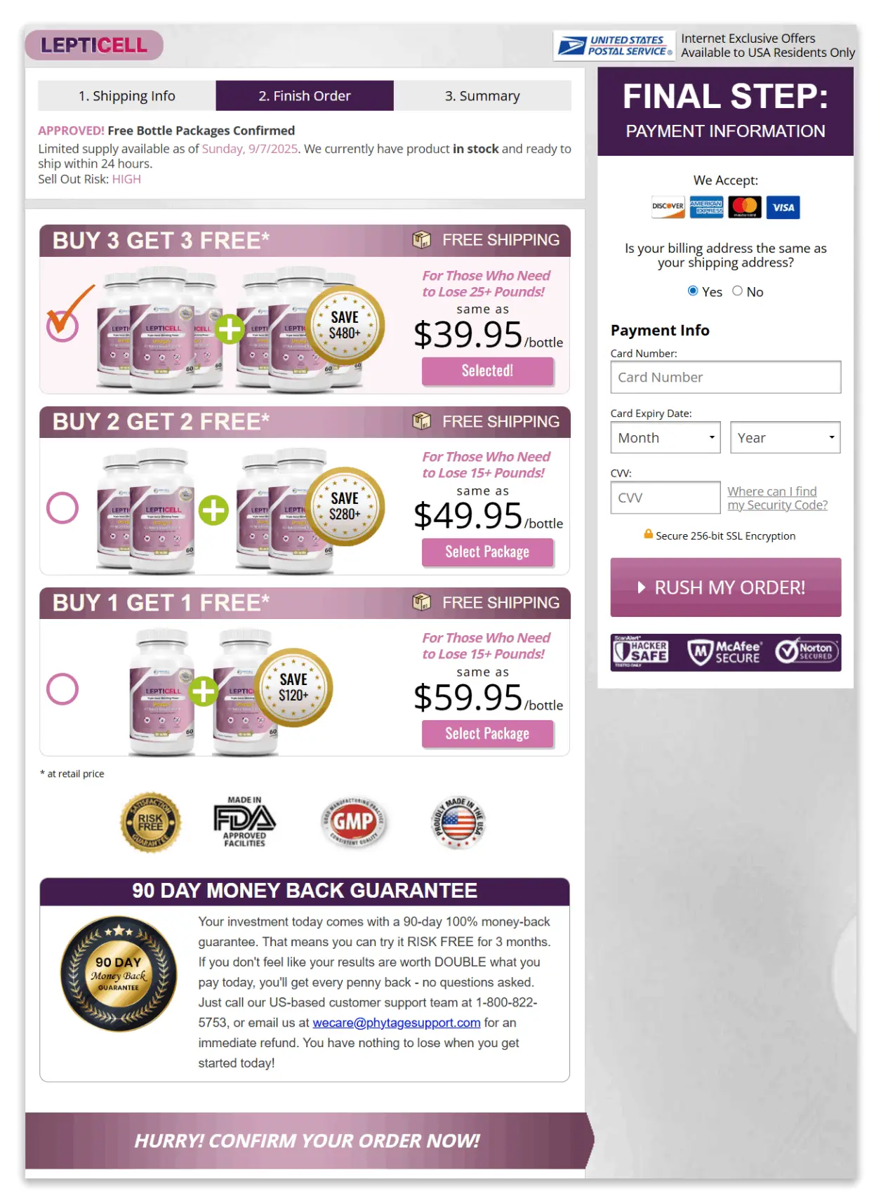 LeptiCell Secure Checkout Page